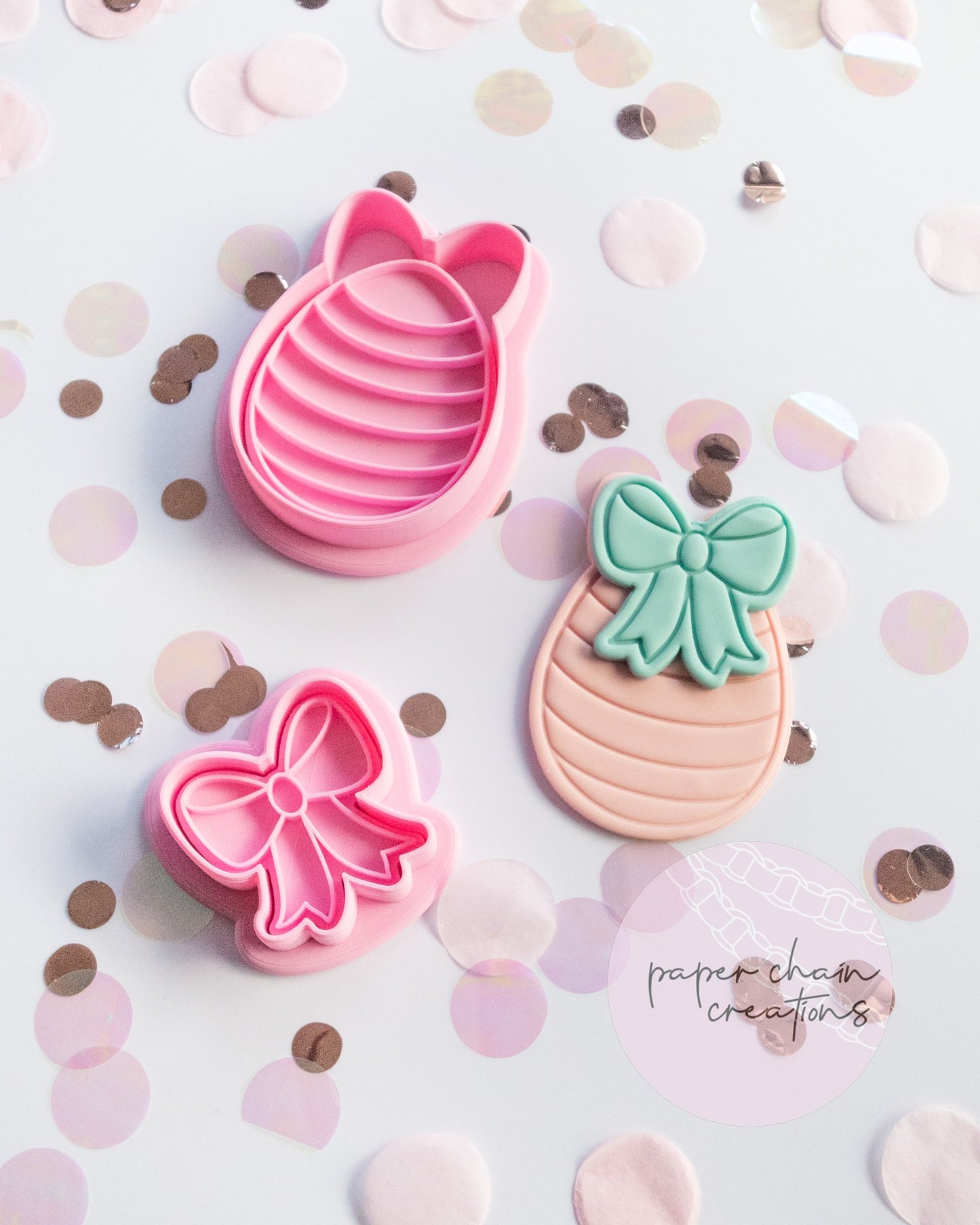 Easter Egg with Bow Cookie Cutter and Fondant Embosser SET