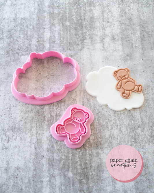 Sleeping Teddy on a Cloud Cookie Cutter and Fondant Embosser