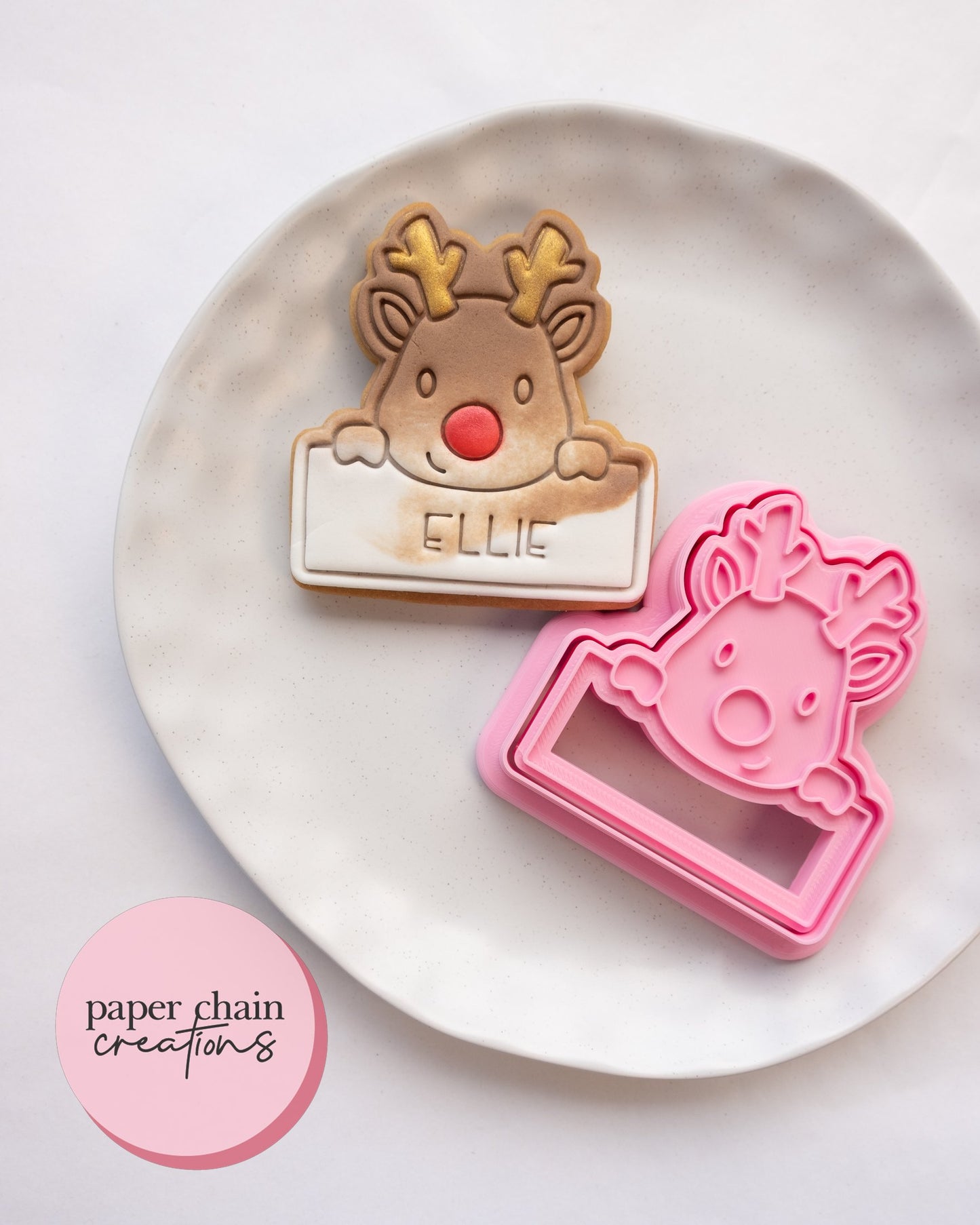 Cute Reindeer Plaque Cookie Cutter and Fondant Embosser