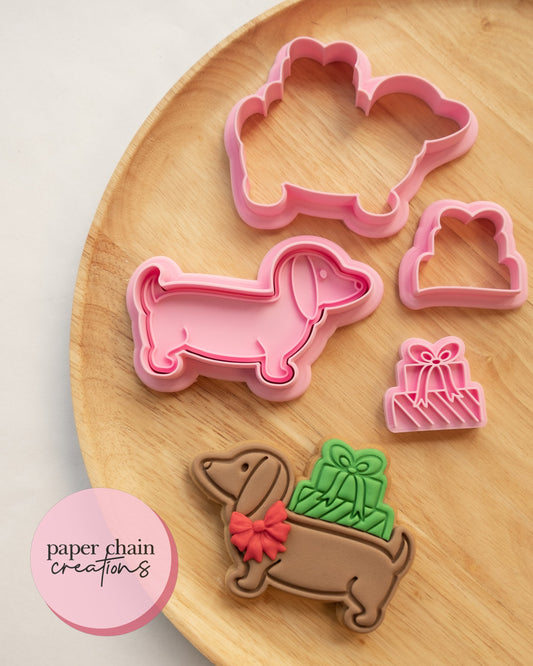 Sausage Dog with a Present Cookie Cutters and Embossers SET