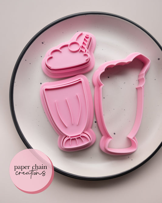 Milkshake Cookie Cutter and Fondant Embosser SET