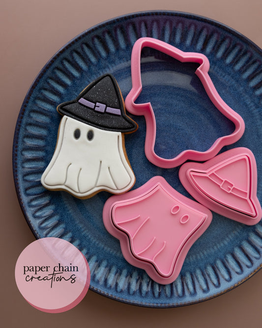 Ghost with Witches Hat Cookie Cutters and Fondant Embossers SET