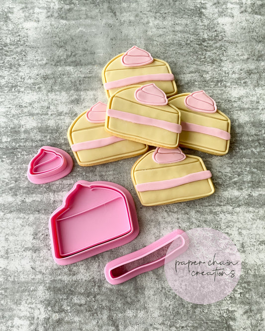 Cake Slice Cookie Cutter and Fondant Embosser SET